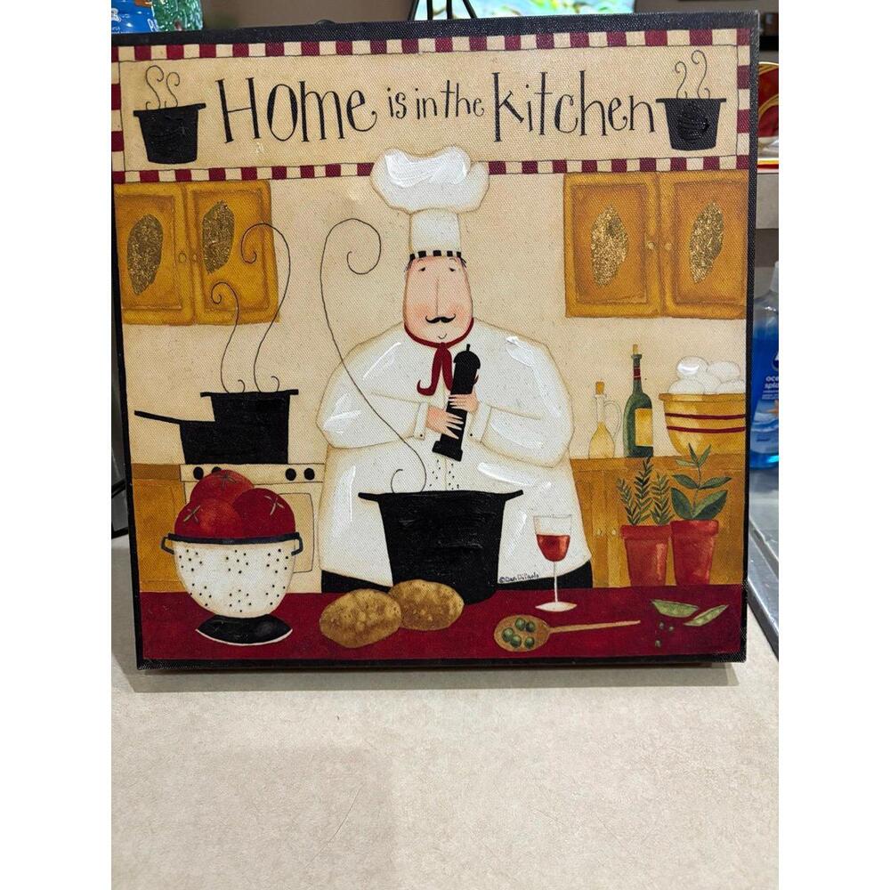 Fat Chef Vintage 12x12  Canvas Print “ Home Is In The Kitchen” Boston Warehouse